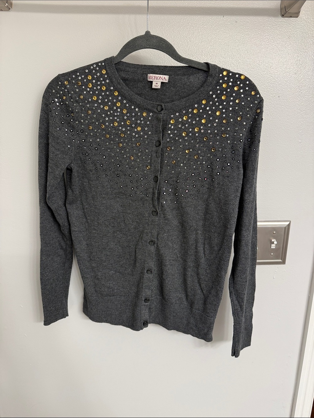Merona Charcoal Gray Embellished Button-Up Cardigan